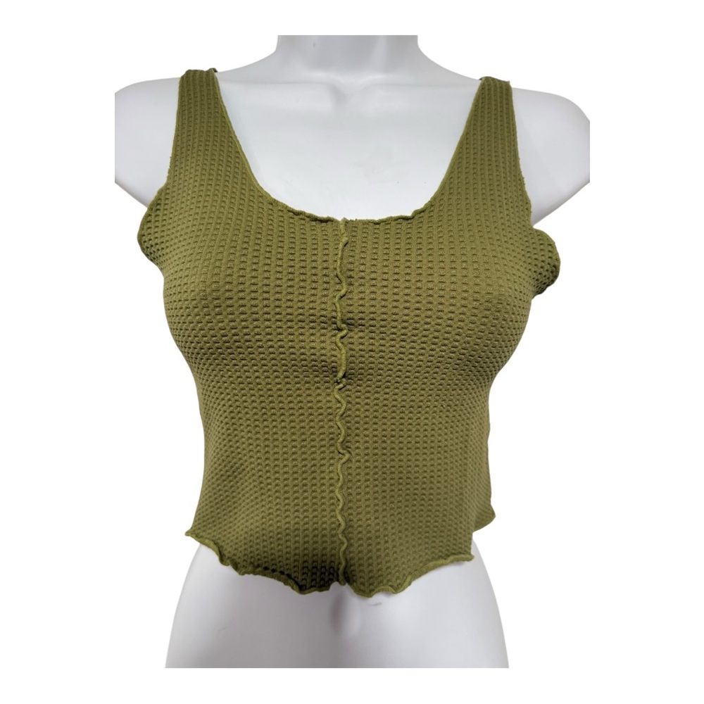 Green Ribbed Crop Tank Top - Picture 4 of 6